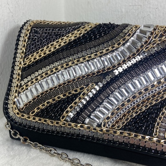 Bebe clutch with metal chain and jewel embellishment 11.5” by 4.5” - Picture 2 of 8